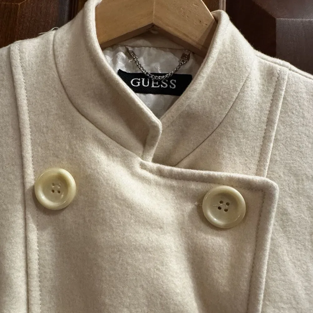 Guess Women’s Wool Blend Cream Pea Coat Double Breasted Size Small - Picture 11 of 16